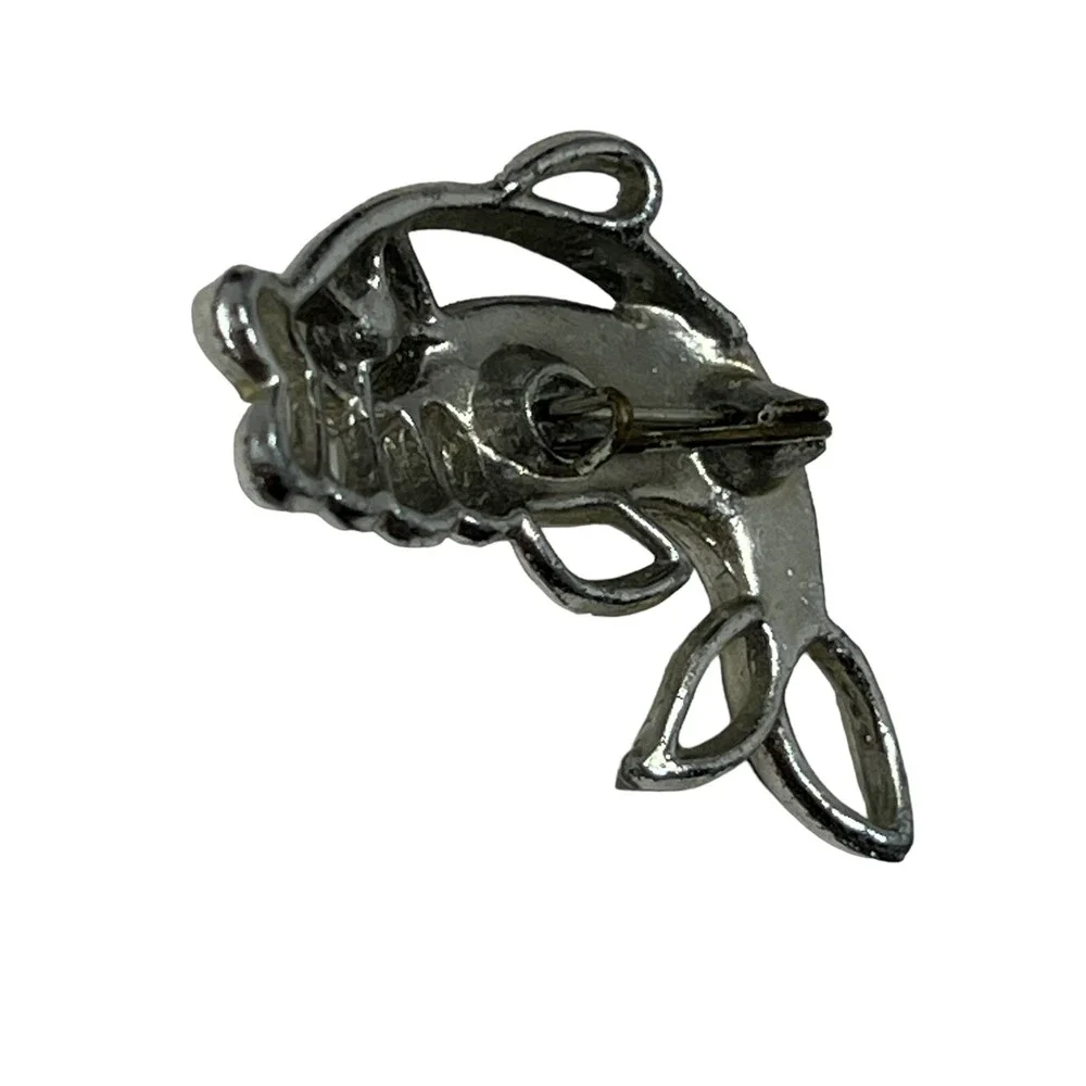 Vintage Fish Brooch Silver Tone with Multi Color‎ Rhinestone Accent